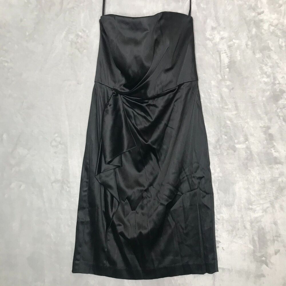 White House Black Market Dress Womens 10 Satin Strapless Ruched Sheath Cocktail